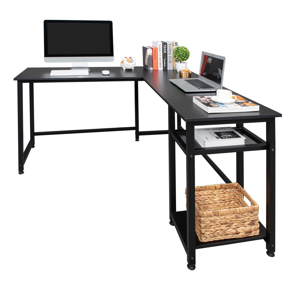FCH Particleboard Paste Triamine L-Shaped Right Angle 140cm Splicing Computer Desk Black