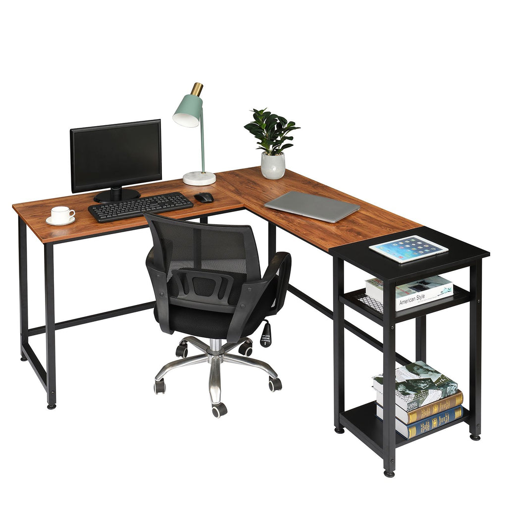 FCH Particleboard Paste Triamine L-Shaped Right Angle 140cm Splicing Computer Desk Retro Color & Black