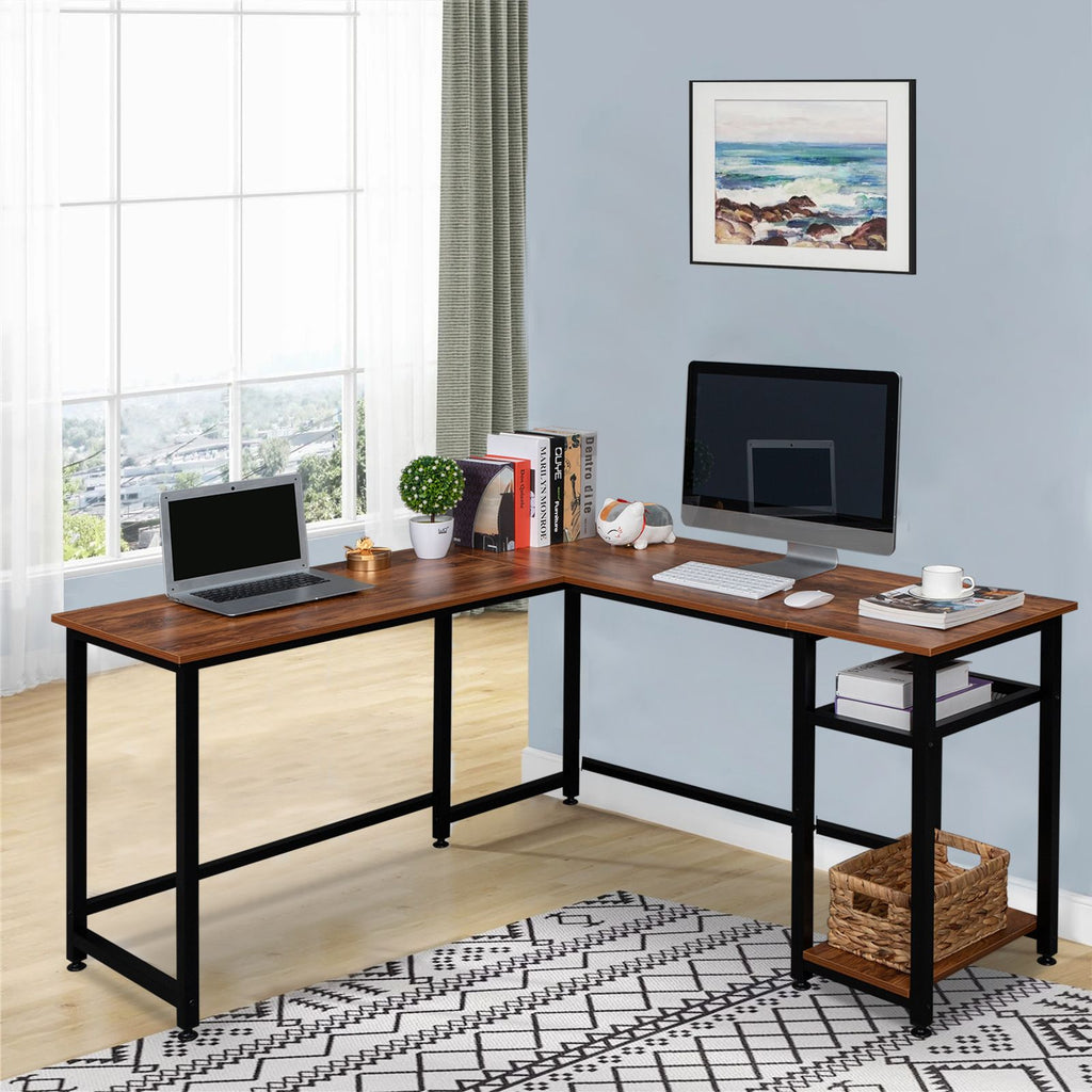 FCH Particleboard Paste Triamine L-Shaped Right Angle 140cm Splicing Computer Desk Retro Color