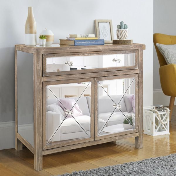 FCH Silver MDF With Mirror Surface; Half Glass; One Drawer; Two Doors; Drawer Cabinet