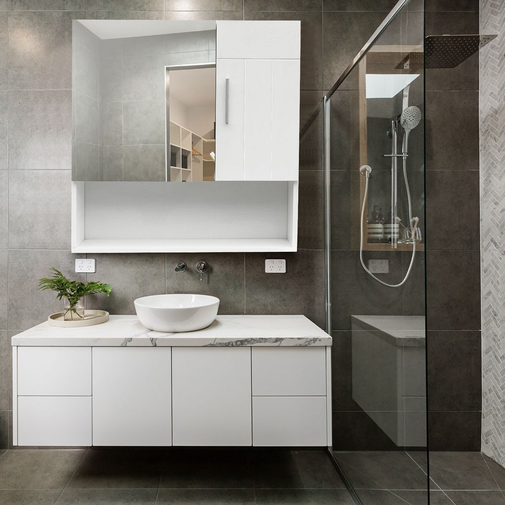 FCH White MDF Spray Paint One Mirror Door One Wooden Door Bathroom Sink Cabinet RT
