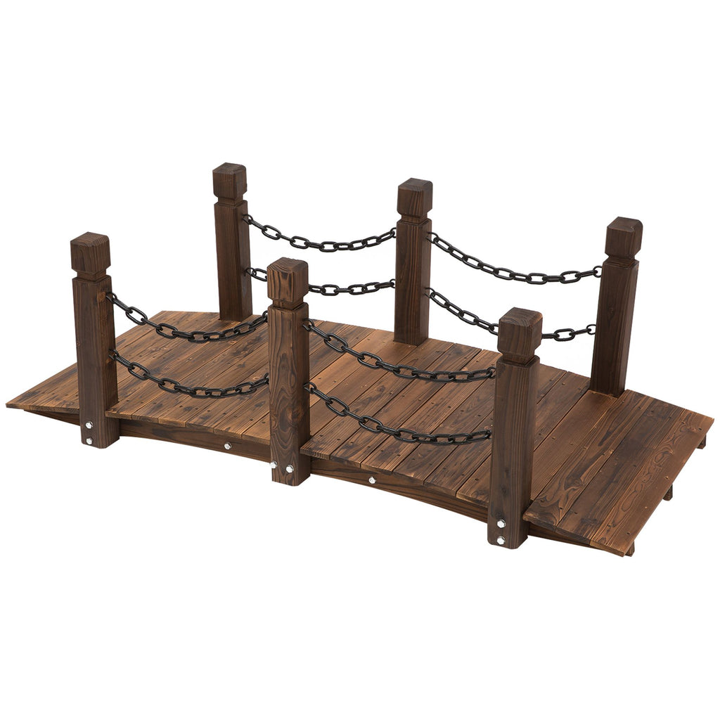 Fir Garden Path: 5ft Wooden Bridge with Metal Railings for Ponds & Streams