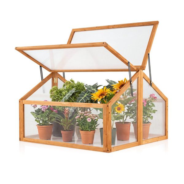 Fir Wood Garden Greenhouse with Dual Adjustable Roof Vents, Portable Cold Frame for Extending Growing Season