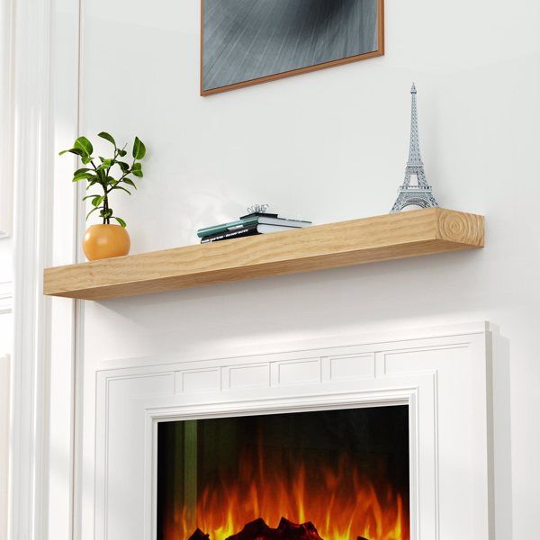 Fireplace Mantel, 60" Wood Floating Fireplace Shelf, Wall Mounted Handcrafted Wood Brack, Mantels Over Fireplace with Upgraded Resin End Caps,60" W x 8" Dx 3" H, Aged Oak