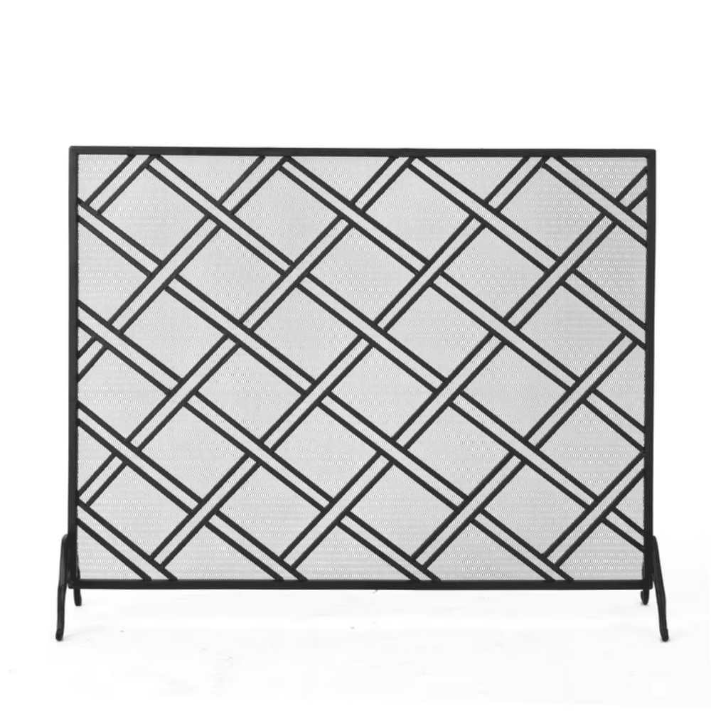 Fireplace Screen with Iron Frame and PanelDesign, Indoor Firescreen and Spark GuardforFireplace Safety, Black