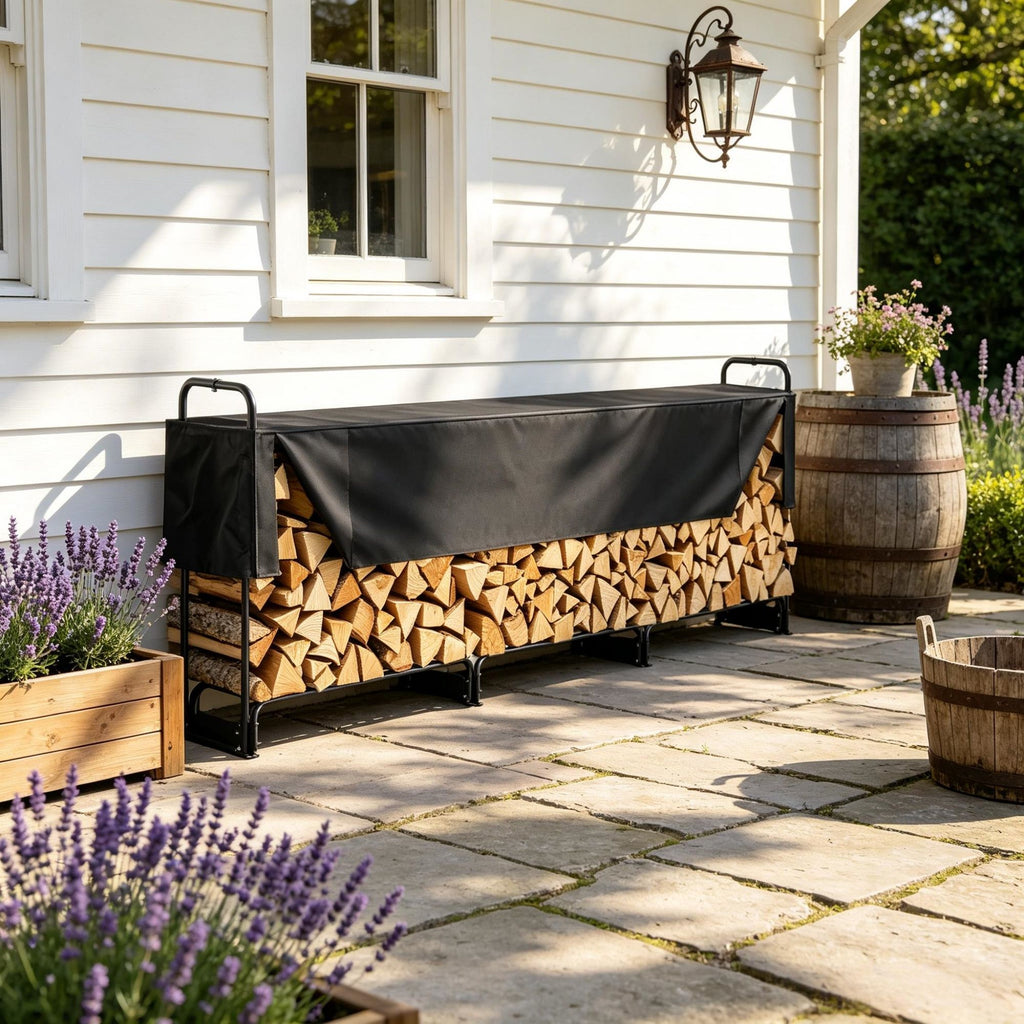 Firewood Rack with Waterproof Cover 150 x 14 x 46 in Outdoor Log Holder 660lb Capacity