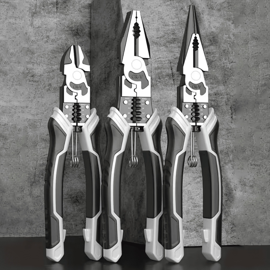 , five in one multifunctional pliers set, industrial grade with PVC handle, professional manual tools, automatic wire stripper and cutter - metal