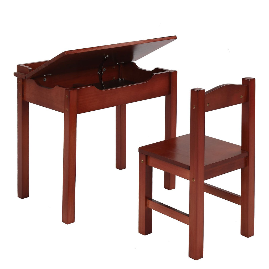 Flip Top Kids Table and Chair Set, Wood Activity Table Set with Storage Space for Arts Crafts, Dark Coffee