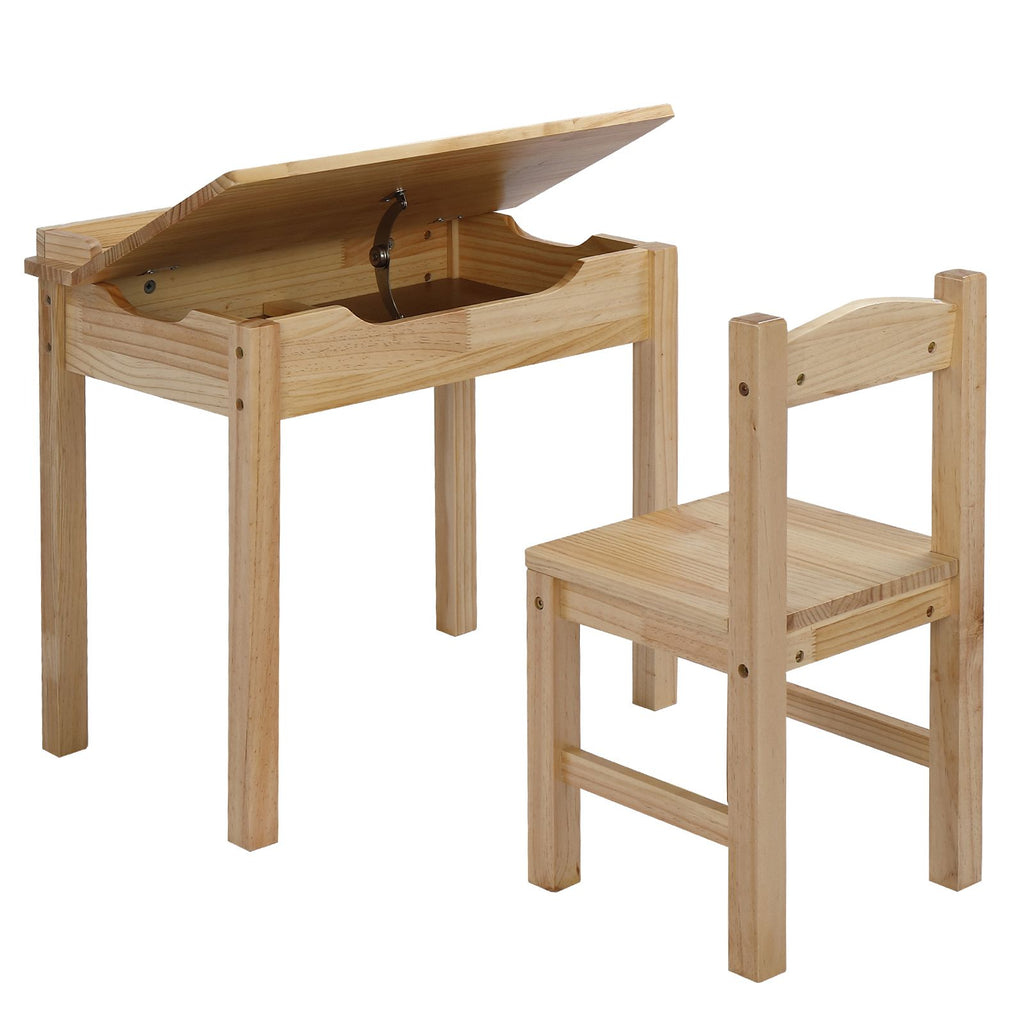 Flip Top Kids Table and Chair Set, Wood Activity Table Set with Storage Space for Arts Crafts, Natural