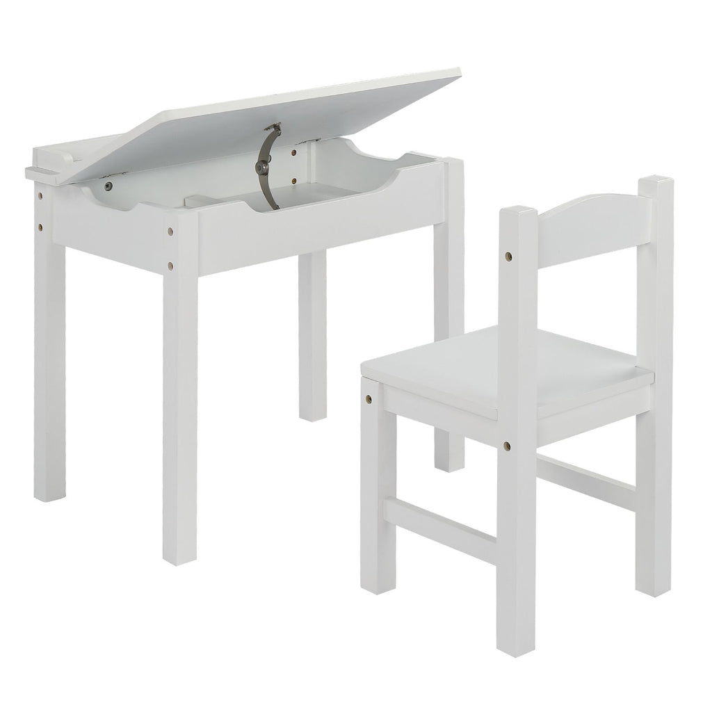 Flip Top Kids Table and Chair Set, Wood Activity Table Set with Storage Space for Arts Crafts, White