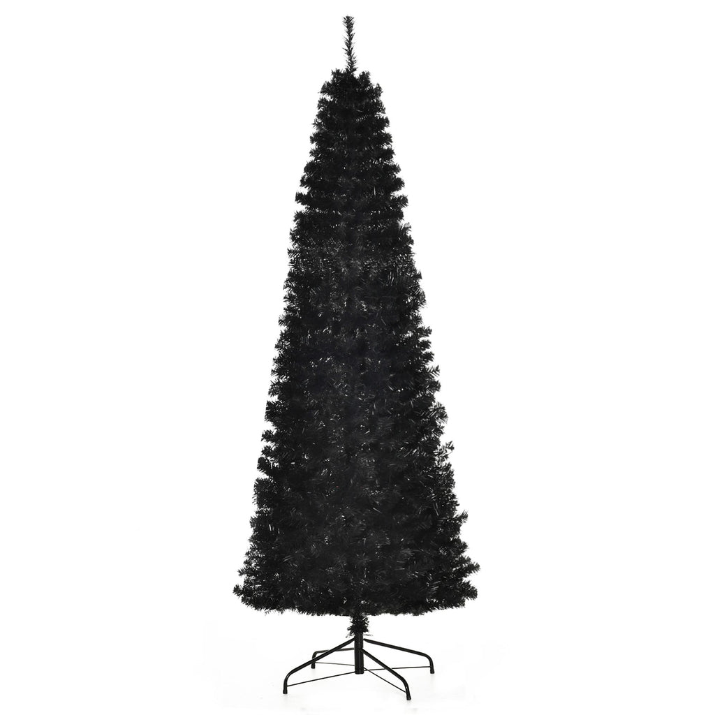 Flocked Christmas Tree 7ft Black Slim with Stand Halloween Style Holiday Decoration