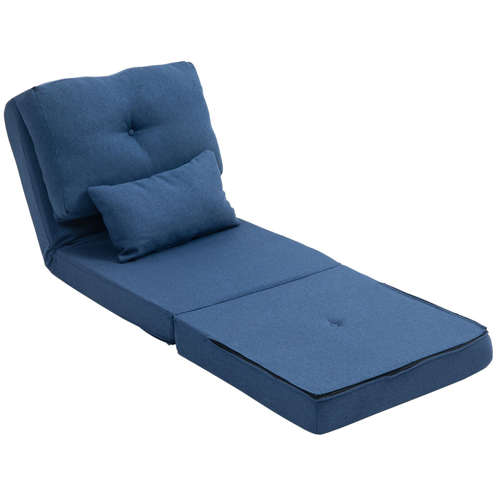 Floor Chair, Convertible Floor Sofa Bed, Folding Upholstered Couch Bed with Adjustable Backrest, Dark Blue