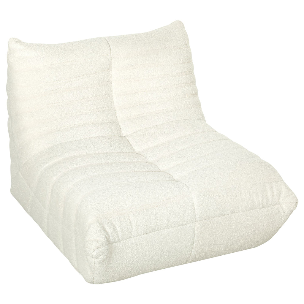 Floor Chair with Back Support, Teddy Fleece Sofa Chair with Channel Tufting, Meditation Chair for Bedroom, Cream White