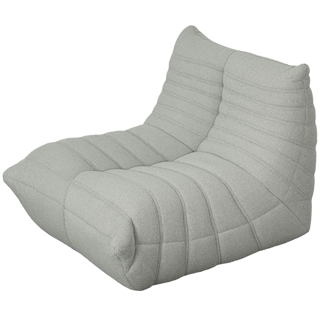Floor Chair with Back Support, Teddy Fleece Sofa Chair with Channel Tufting, Meditation Chair for Bedroom, Light Gray