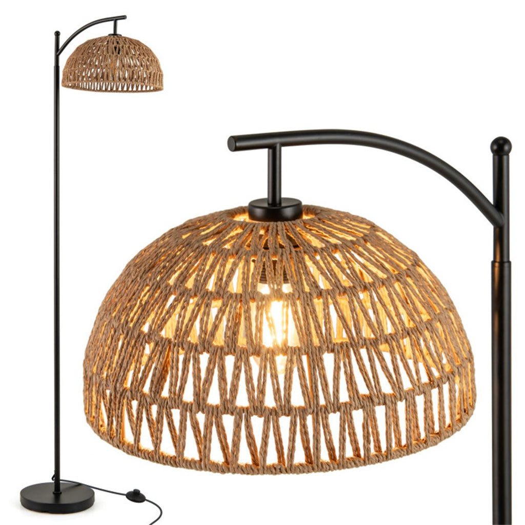 Floor Lamp with Foot Pedal Switch - Stable Base 8° Stability Test, Black Metal & Paper Rope