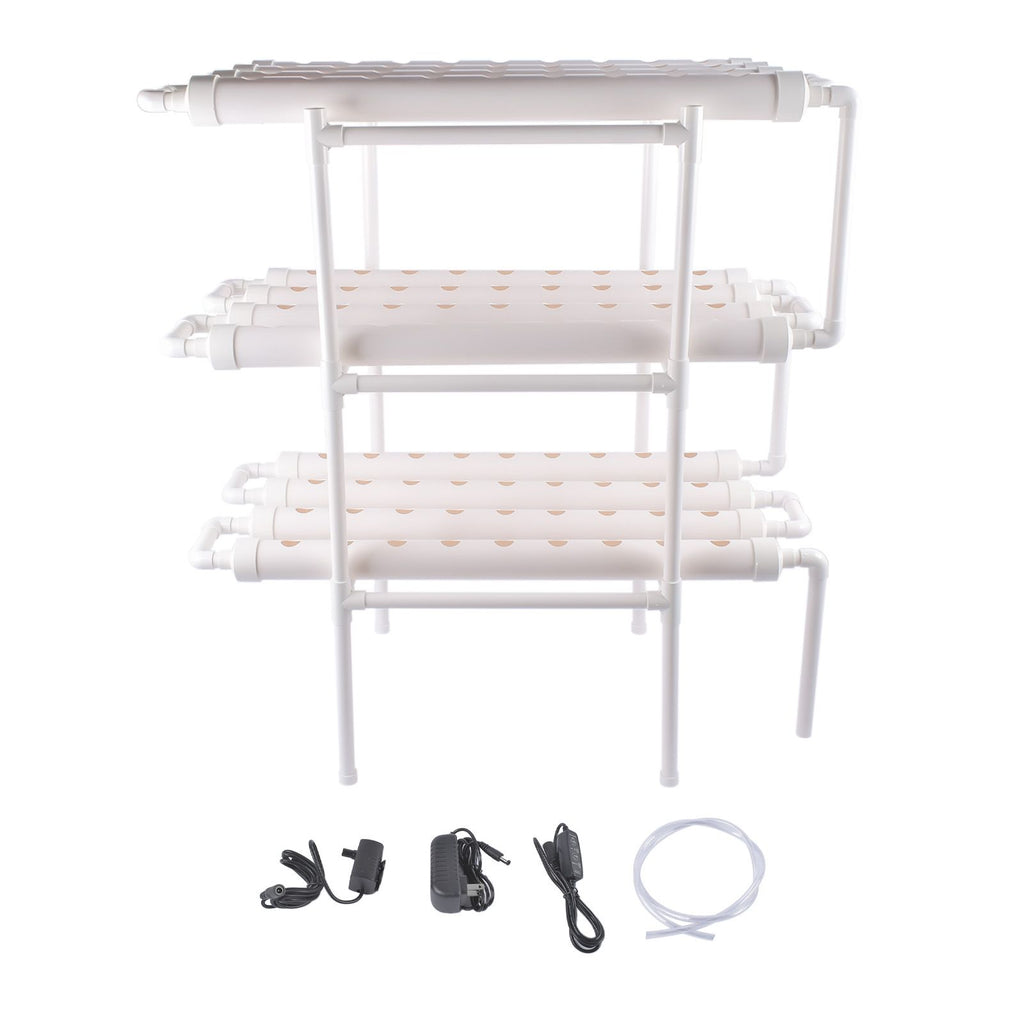 Floor Standing Hydroponics Growing Planting System Kit, Soilless Cultivation PVC Pipes for Gardening and Planting (108 Seed Holes, White)