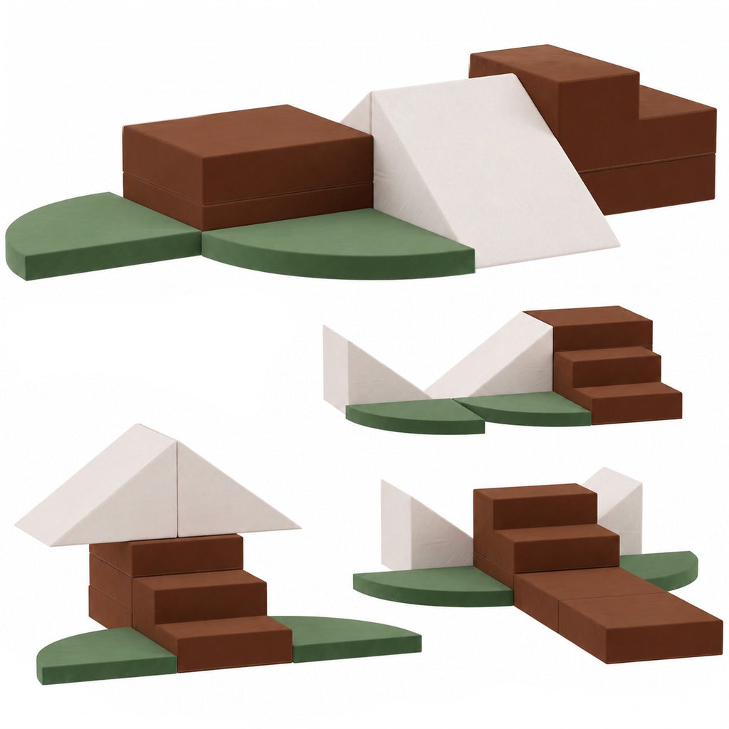 Foam Climbing Blocks, 8PCS Climbing Toys, Velvet Fabric, Foam, Non-Slip, Kids Soft Play Set for Crawling, Ages 1+, Brown