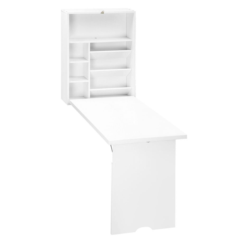 Fold Out Convertible Desk, Wall Mounted, Multi-Function Floating Desk with Shelf, White for Home Office