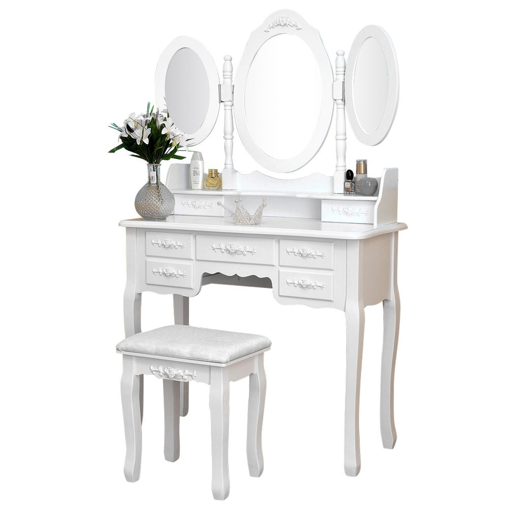 Foldable 3 Mirrors with 7 Drawers Dressing Table White RT