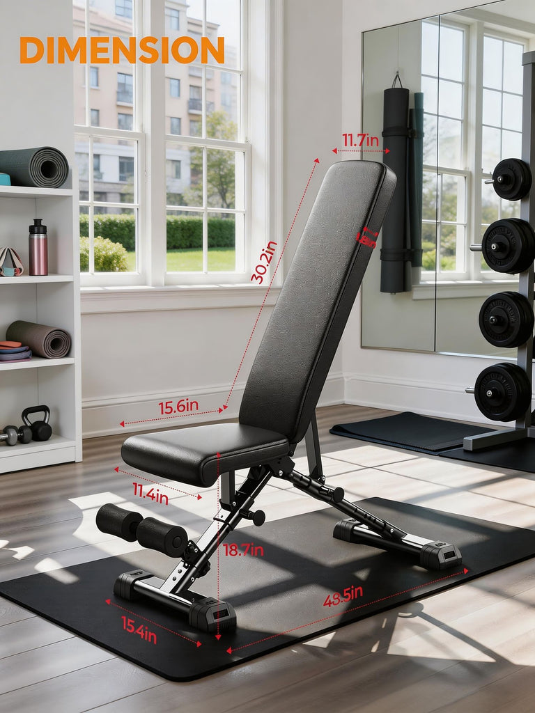 Foldable Adjustable Dumbbell Bench with 2 Resistance Bands - Multi-Purpose Home Gym Equipment for Strength Training & Fitness
