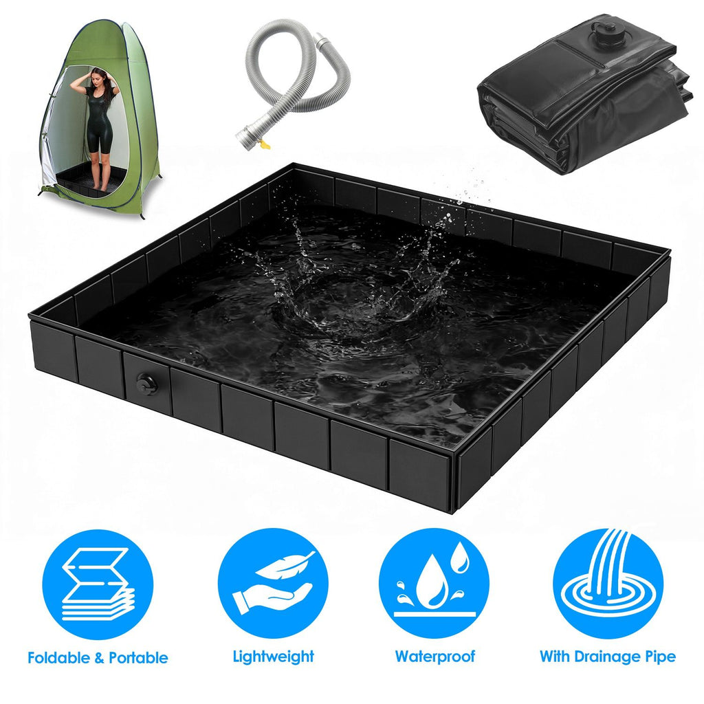 Foldable Camping Shower Pan, 41" Portable Shower Base with Drainage Pipe, Collapsible Outdoor Shower Tub for Camping, RV, Hiking, Indoor & Outdoor Use