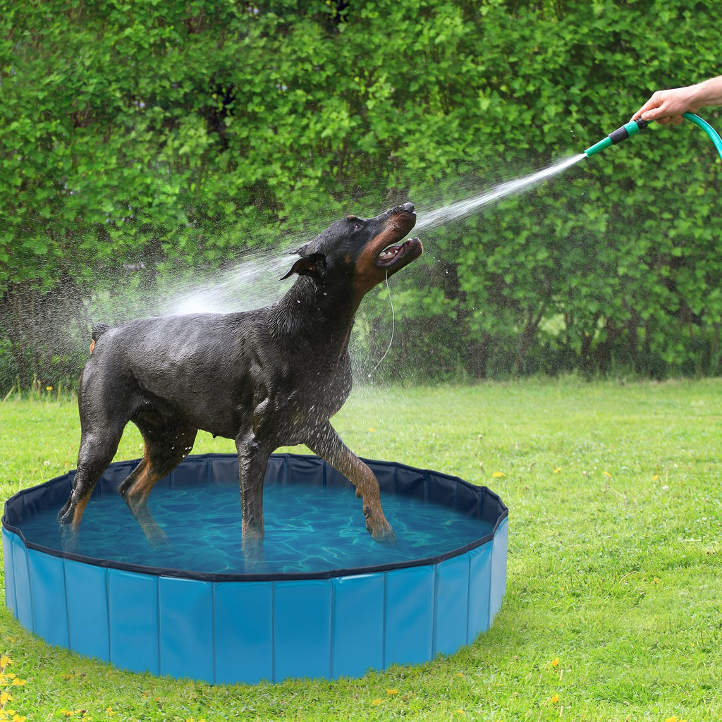 Foldable Dog Pet Bath Pool;  63" Diameter Large Collapsible Wading Pool Pits Ball Pool Portable Bathing Swimming Tub for Dogs Cats Indoor & Outdoor Use;  Blue