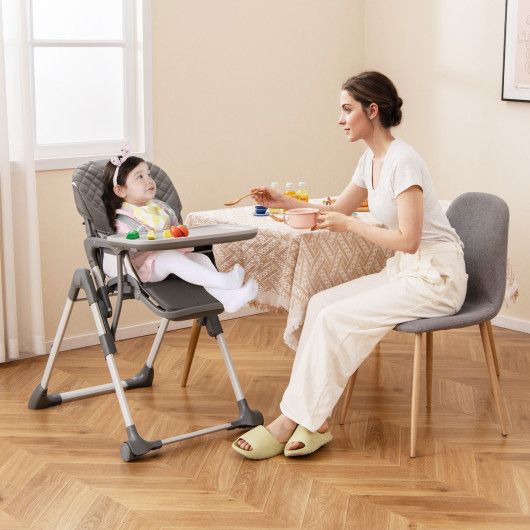 Foldable High Chair with Footrest and Detachable Tray