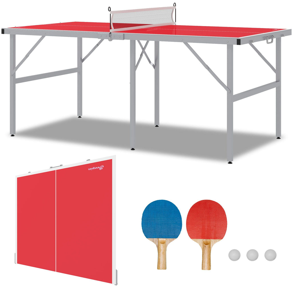 Foldable Ping Pong Table Set with Net Paddles Balls for Indoor Outdoor Red