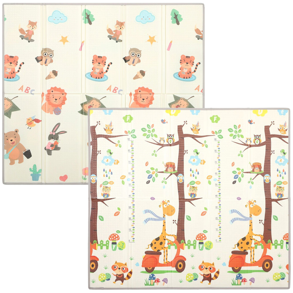 Foldable & Reversible Baby Play Mat, 79" x 71"Thick Play Mat for Floor, Waterproof Non-Slip, Giraffe & Woodland Animals