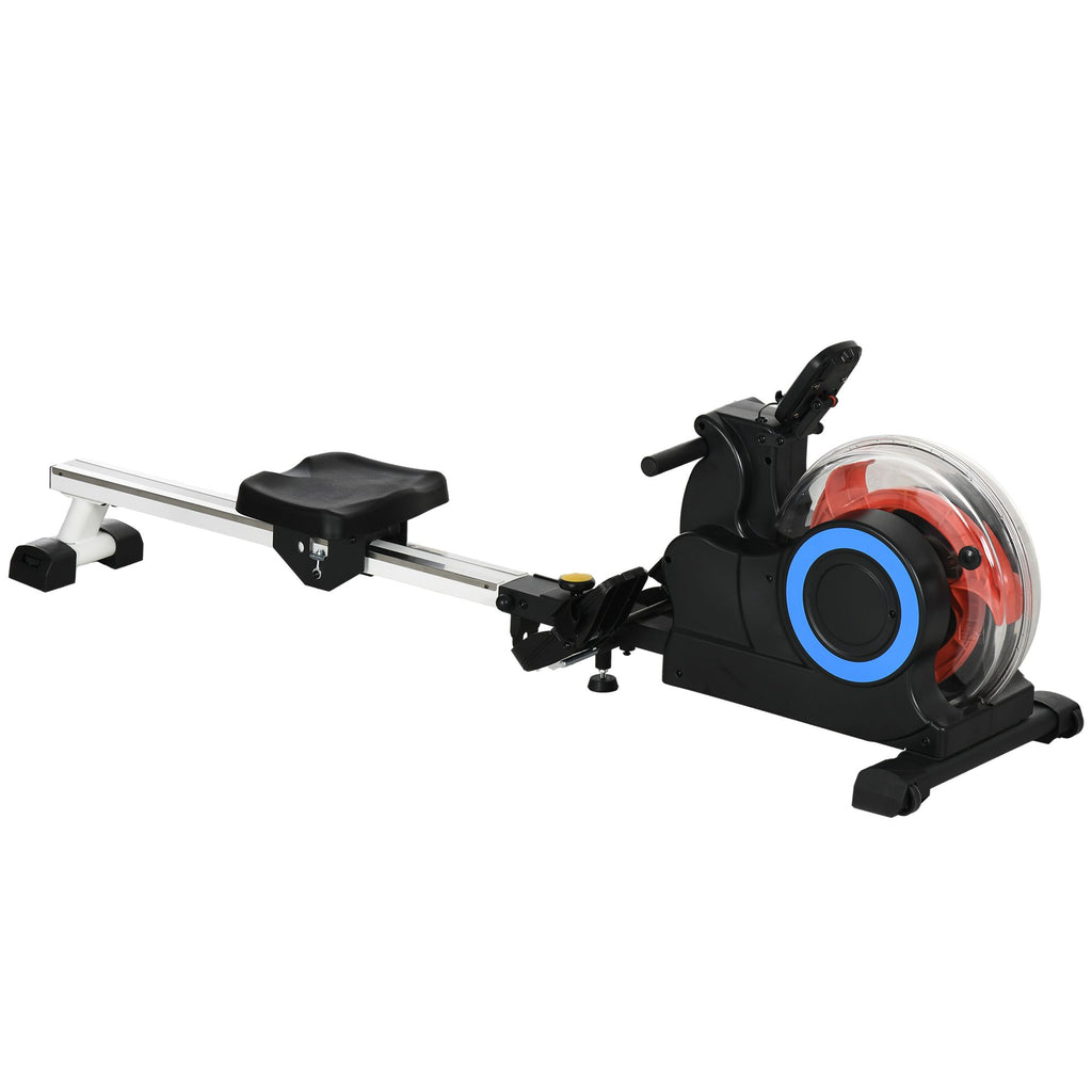 Foldable Rower Machine, Water Rowing Machine with Wheels, LCD Monitor and Tablet Holder for Cardio Training, White