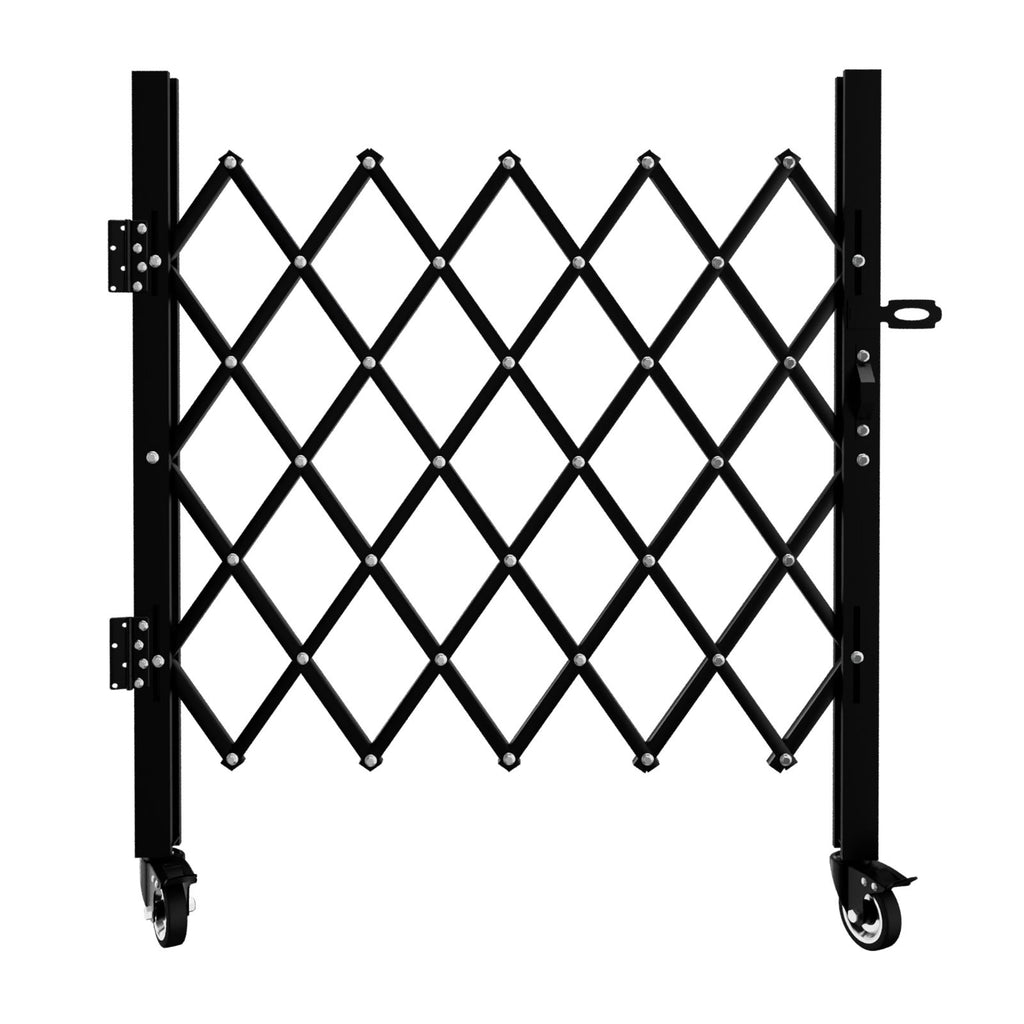 Foldable Security Gate, Expandable Safety Barrier with 360° Swivel Casters Lockable Design, Portable Mobile Rolling Barricade for Garage, Warehouse, Driveway and Pool Areas (51.57" H x 74" W)