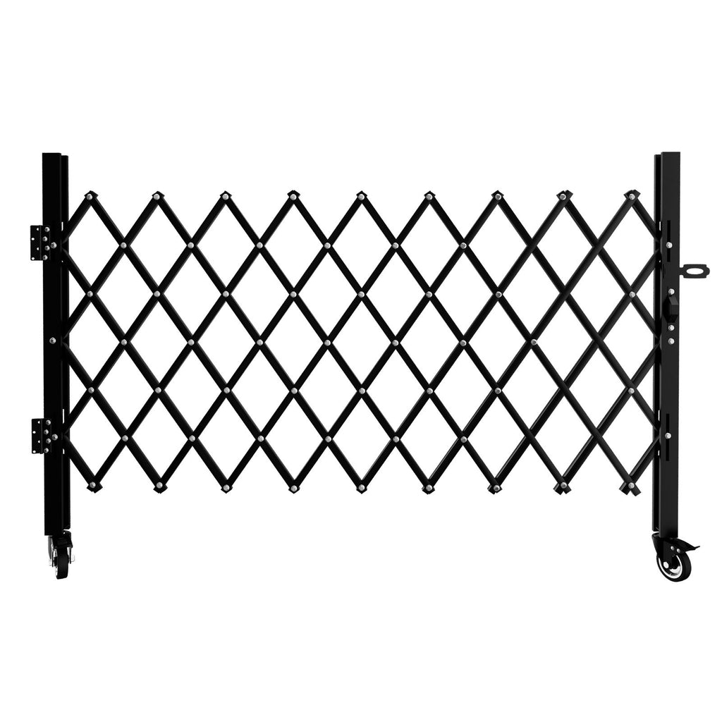 Foldable Security Gate, Expandable Safety Barrier with 360° Swivel Casters Lockable Design, Portable Mobile Rolling Barricade for Garage, Warehouse, Driveway and Pool Areas(87" H x 85" W)