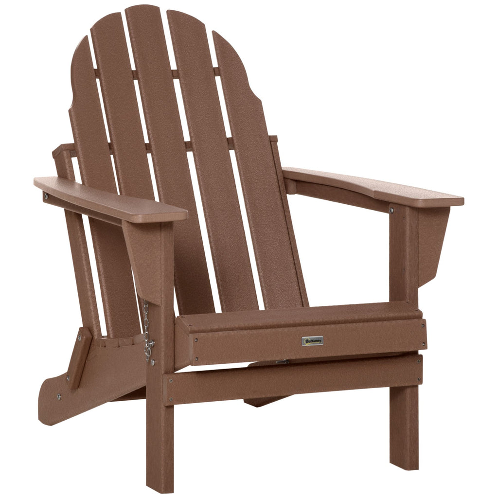 Folding Adirondack Chair, HDPE, All Weather, Patio Beach Lounge, Brown