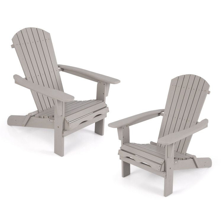 Folding Adirondack Chair Set of 2 with High Backrest and Wide Armrests