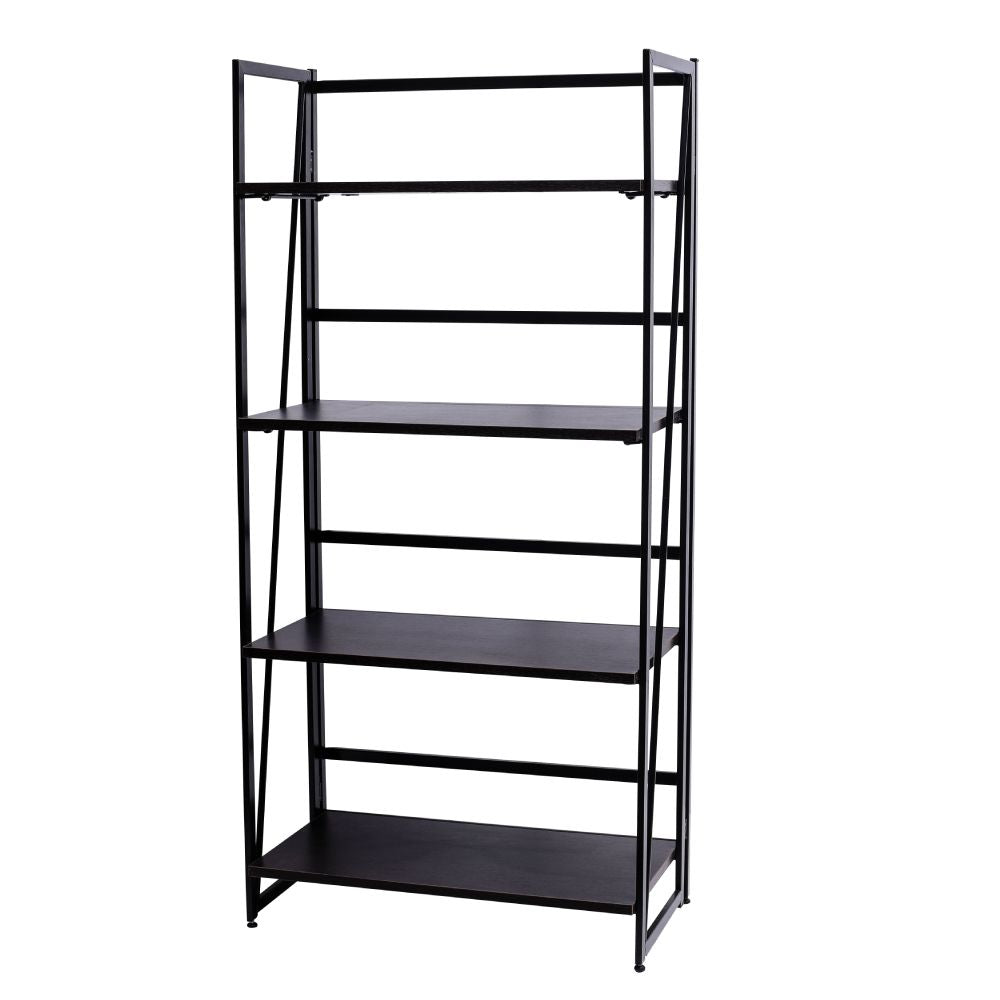 Folding Bookshelf Home Office Industrial Bookcase Wooden Storage Shelves Vintage 4 Tiers Book Rack Organizer