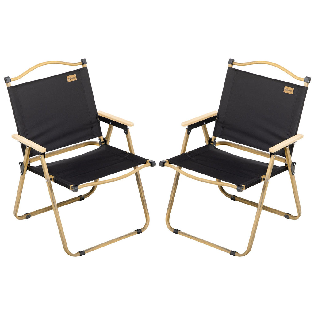 Folding Camping Chairs Set of 2 Lightweight Portable Armchairs for Outdoor Festivals Fishing Beach Black