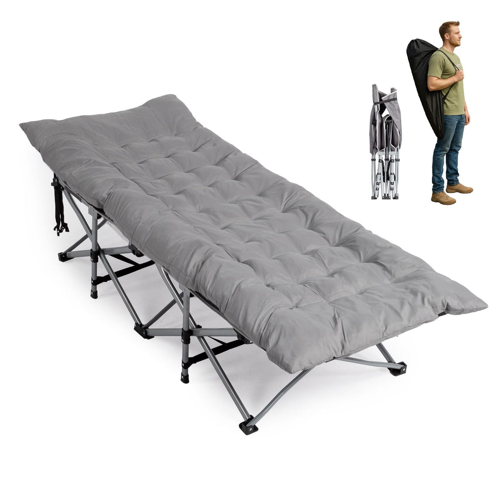 Folding Camping Cot Bed with Soft Pad, Portable Outdoor Cot, Adults Sleeping Bed for Home Office Nap Beach Travel, Gray