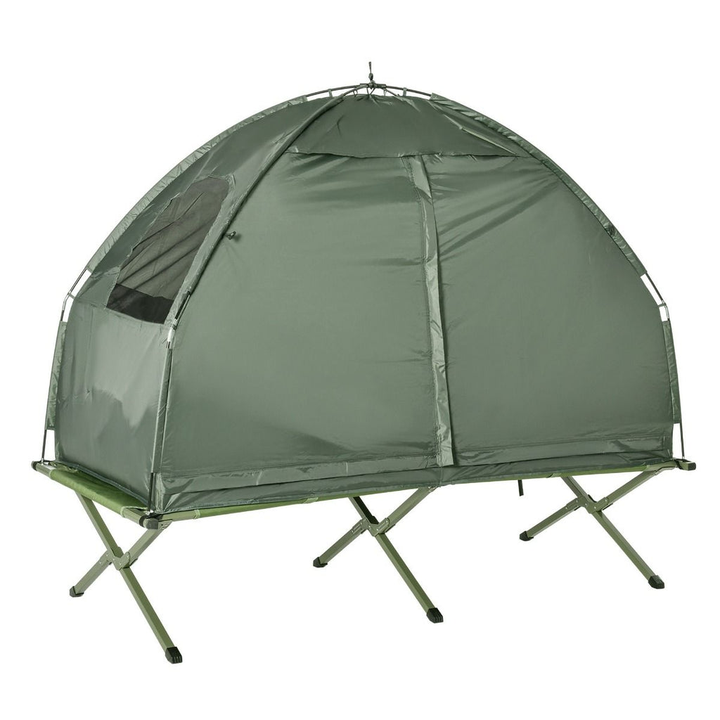 Folding Camping Cot for Adults All-in-One Elevated Tent with Sleeping Bag Thick Air Mattress Portable Single Bed