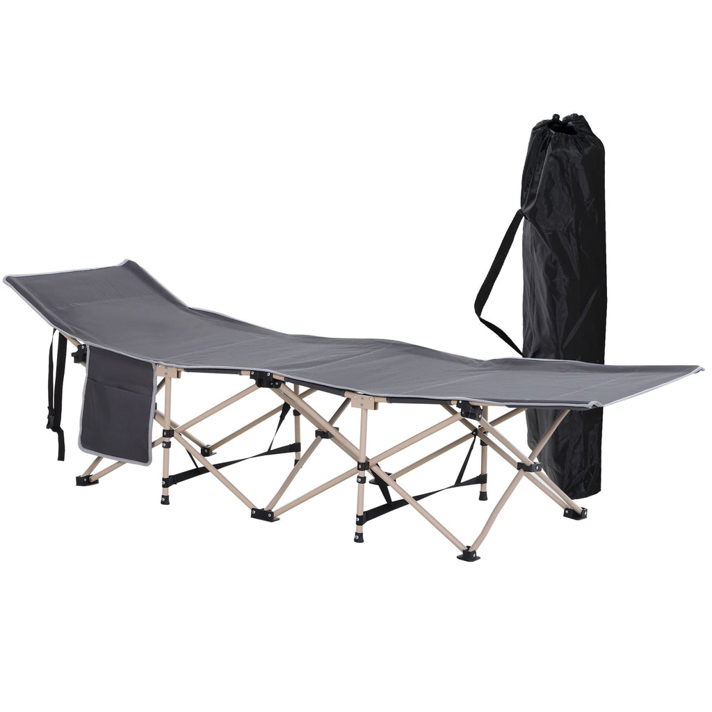 Folding Camping Cots for Adults with Carry Bags, Side Pockets, Outdoor Portable Sleeping Bed for Travel Camp Vocation, Grey