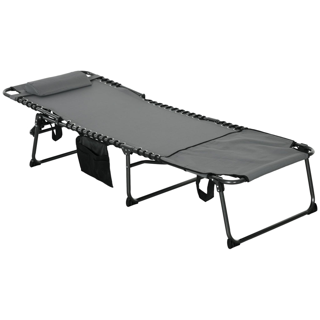 Folding Chaise Lounge Chair: 5-Level Reclining Back, Reading Hole, Side Pocket, Headrest, Comfortable Lounging, Gray|