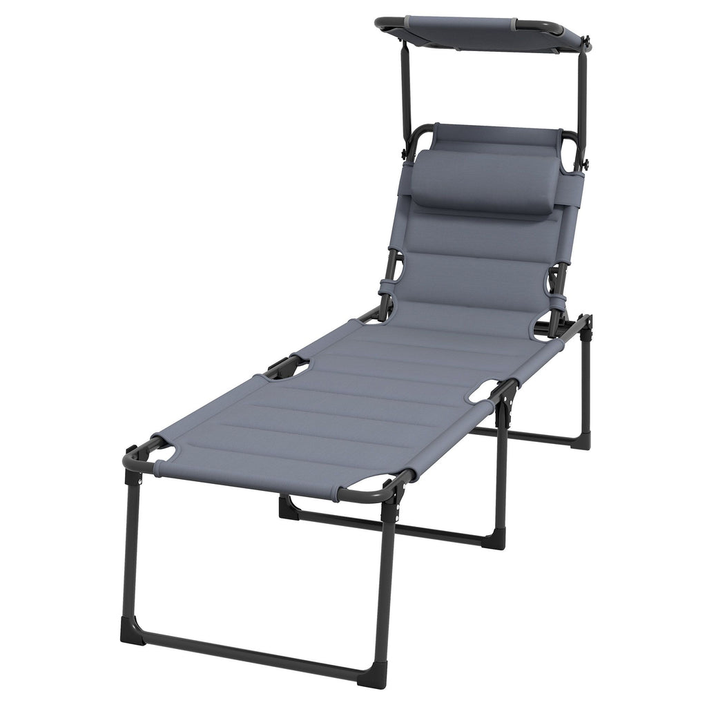 Folding Chaise Lounge Chair Gray with Adjustable Backrest Sun Roof and Head Pillow
