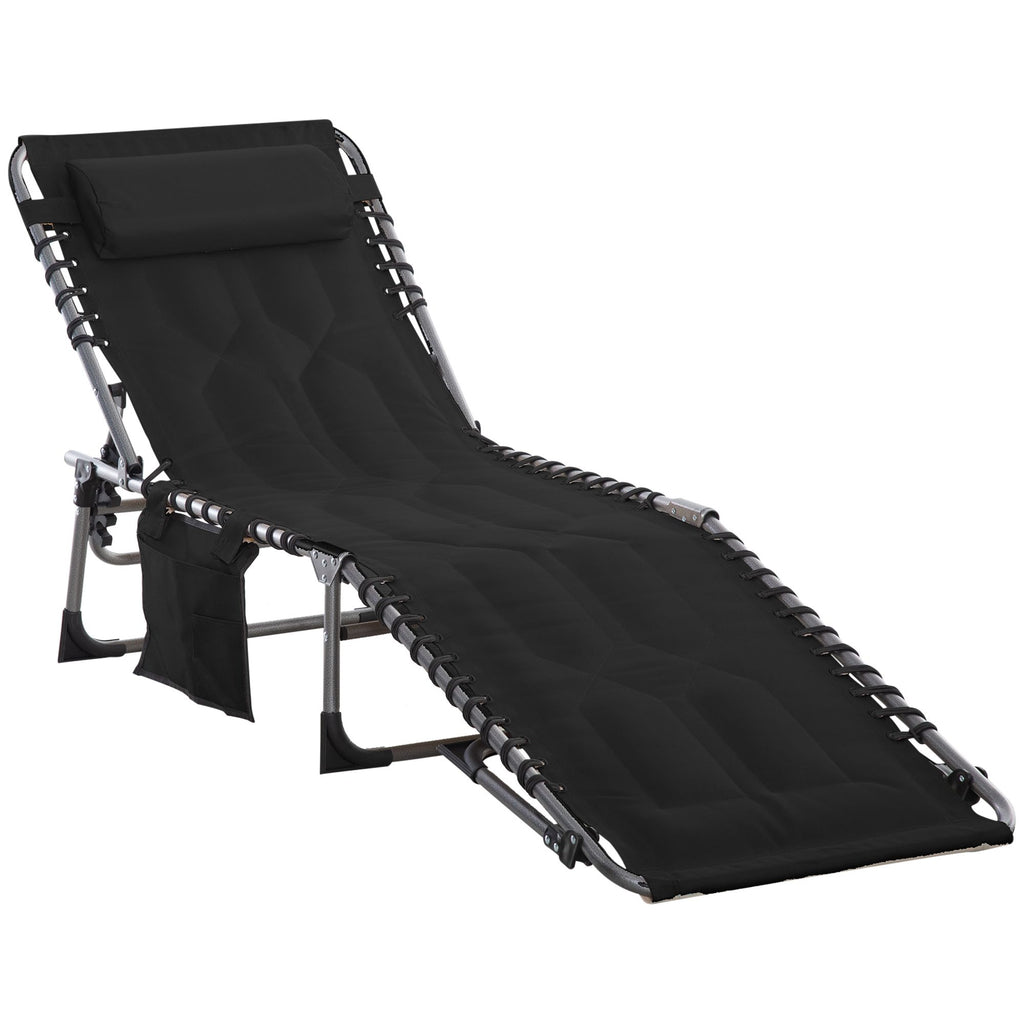 Folding Chaise Lounge Chair Lightweight Recliner 5-Level Adjustable Backrest Pillow for Outdoor Garden Sunbathing Brown