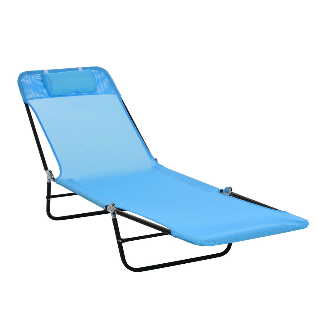 Folding Chaise Lounge Chair, Pool Sun Tanning Chair, Outdoor Lounge Chair with Reclining Back, Breathable Mesh Seat, Headrest for Beach, Yard, Patio, Blue