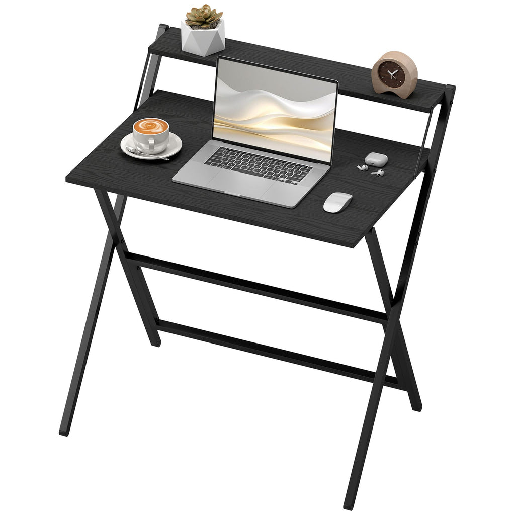 Folding Computer Desk, 32" Foldable Desk with Monitor Shelf for Small Space, Home Office, Study, Easy Assembly, Black