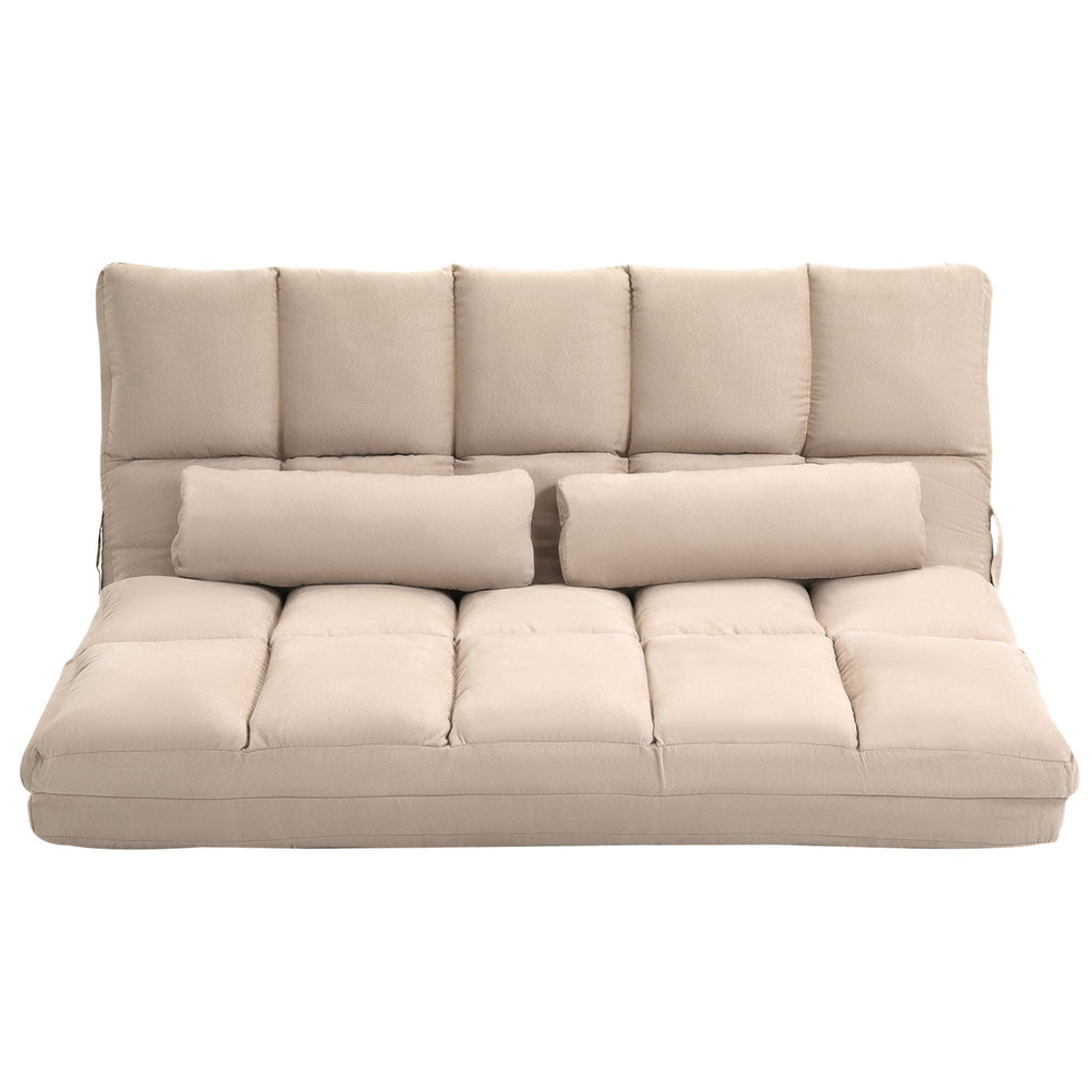 Folding Couch Bed Beige Convertible Floor Sofa Chair with Pillows Adjustable Lounge