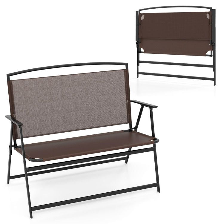 Folding Outdoor Garden Bench 2-Person Patio Bench with Backrest and Armrests