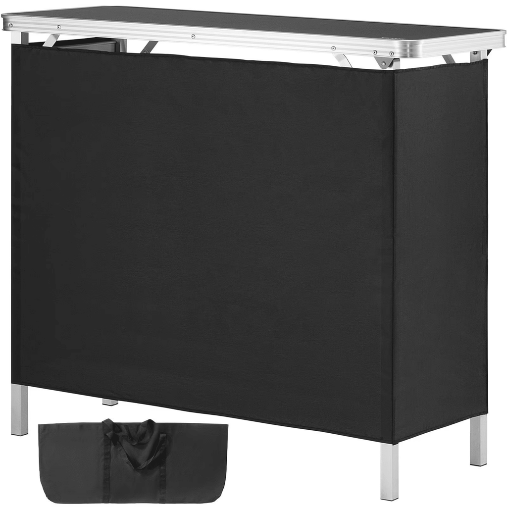 Folding Portable Bar Table, Tradeshow Podium TableforIndoor, Outdoor, Party, Picnic, Exhibition, Includes Carrying Case,StorageShelfandBlack Skirt, 38.39" x 15.16" x 34.25"