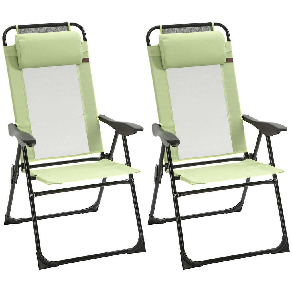 Folding Recliner Set of 2 Adjustable Backrest Outdoor Patio Lounge Chair Green