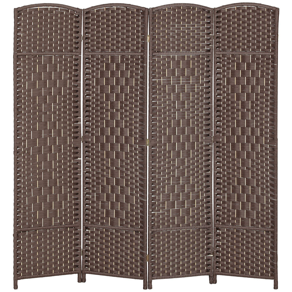 Folding Room Divider Screen 4 Panel 6' Tall Privacy Screen Freestanding Wood Partition for Home Office, Brown