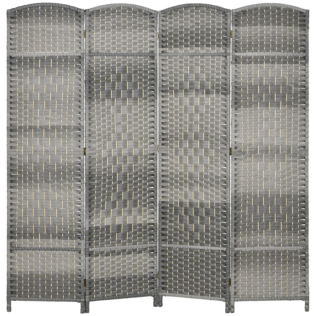 Folding Room Divider Screen 4 Panel 6' Tall Privacy Screen Freestanding Wood Partition for Home Office, Mixed Gray